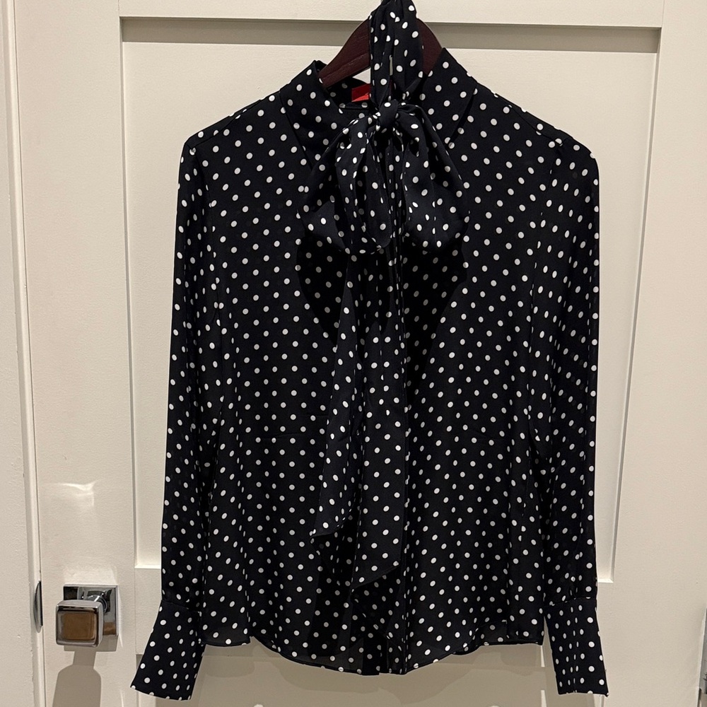 Carolina Herrera CH Polka Dot Silk Shirt - Black and White - Picture 2 of 10